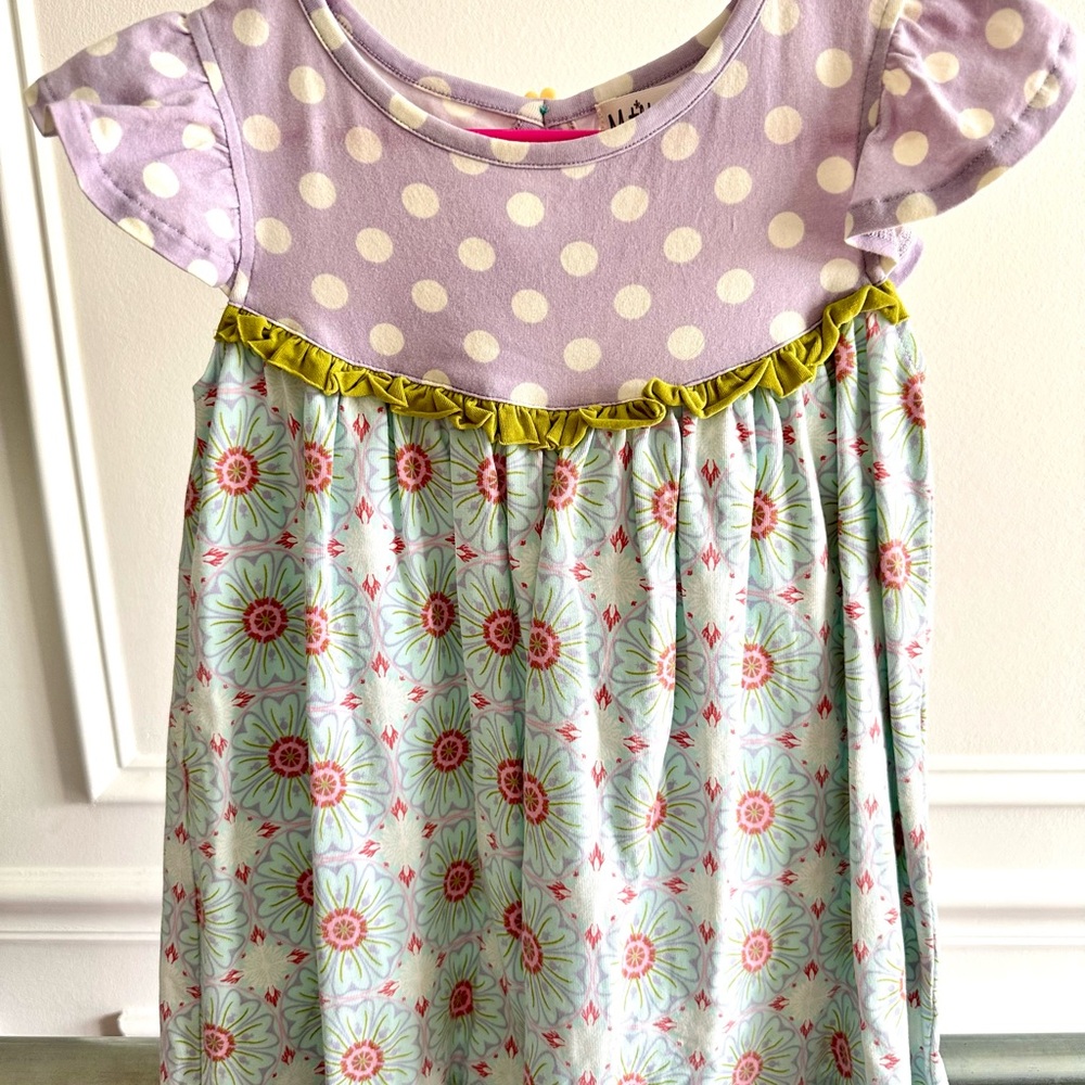 Matilda Jane Good Hart Walloon Lake Pearl Dress Lilac Polka Dot Blue Floral Sz 2